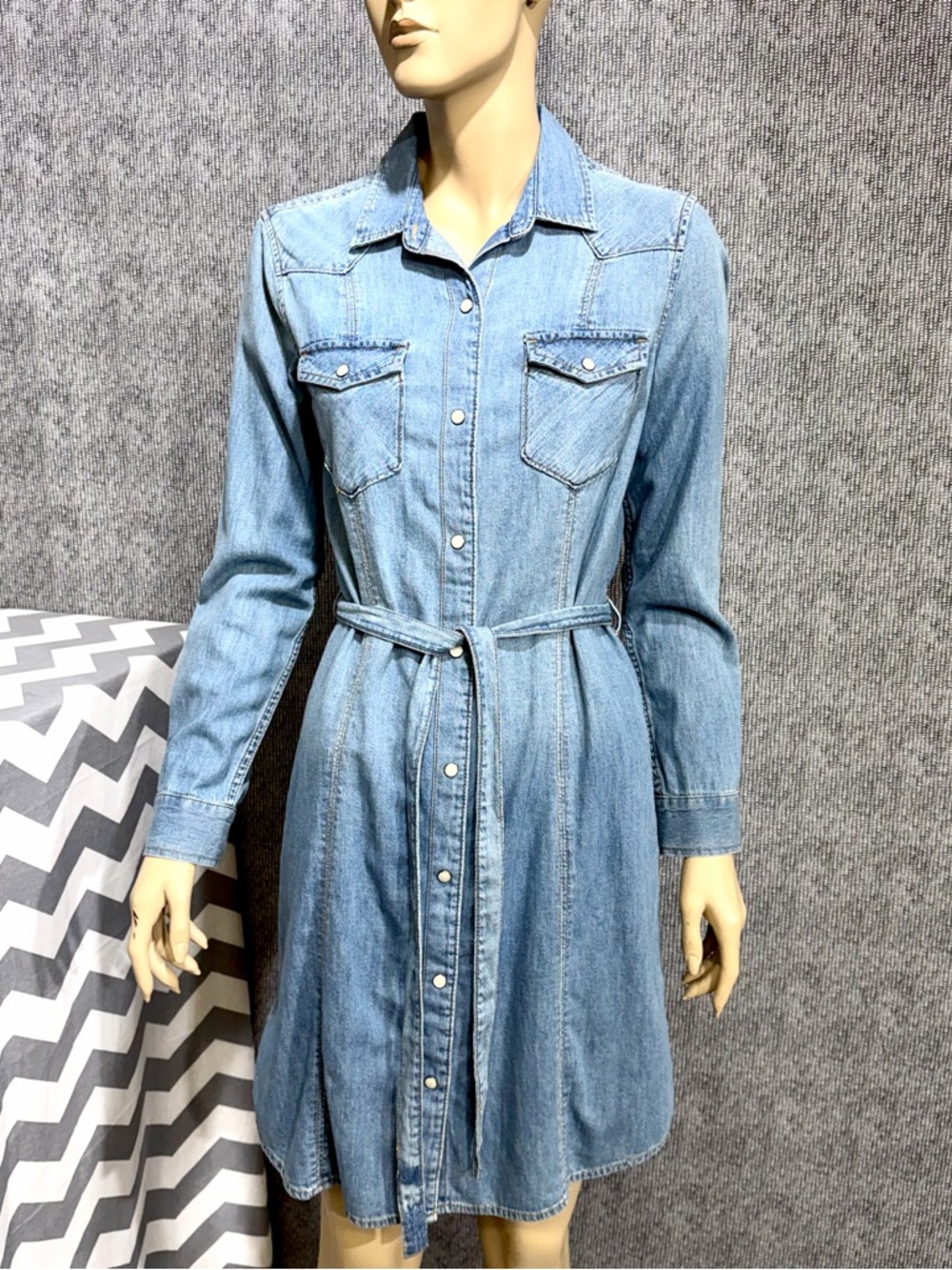 GAP Light Blue Denim Shirt Dress with Waist Tie